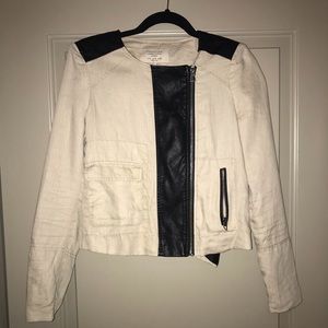 Zara Linen Jacket with Leather Detail